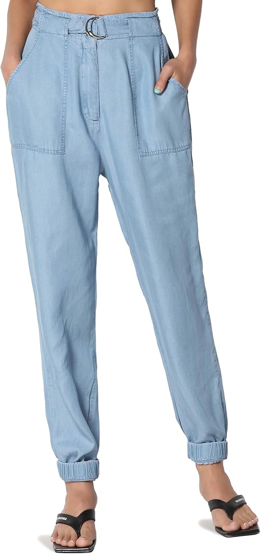 Amazon.com: TheMogan Women's Tencel Elasticated Cuff High Waisted